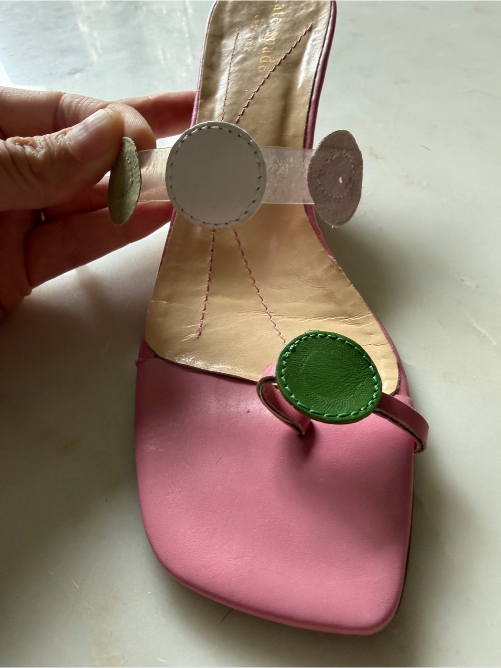 Kate Spade New York Pink Leather Polka Dot Wedge Thong Sandal Size 6 - Picture 11 of 11